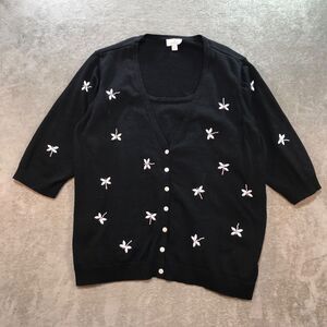 Quacker Factory‎ Dragonfly Beaded Black Cardigan Sweater Women's Size XL Grandma